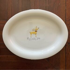 Pottery Barn Reindeer Rudolph oval serving platter 17" Christmas Holidays